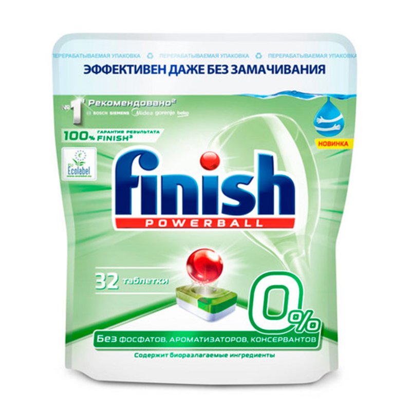 FINISH Таблетки для посудомоечных машин FINISH бесфосфатные 0% 32 шт