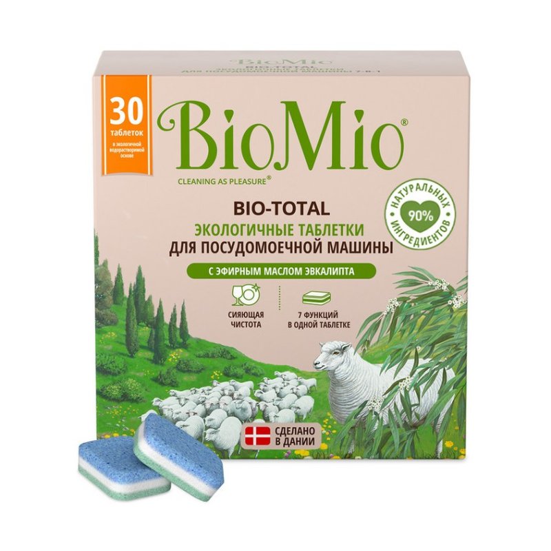 BIOMIO Таблетки для посудомоечных машин BIOMIO с маслом эвкалипта 30 шт