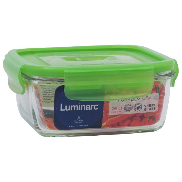 контейнер LUMINARC Purebox Aктив 0,76л 15х7см квадратный с клапаном стекло, пластик микс цвета