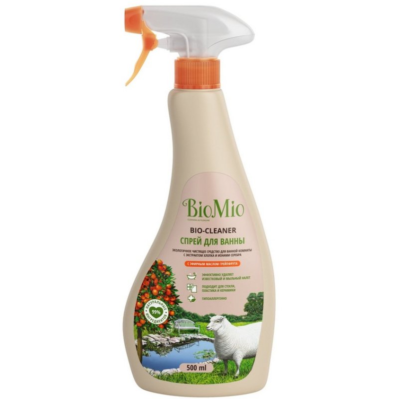 BIOMIO Экологичное чистящее средство BIOMIO BIO-CLEANER для ванной комнаты с экстрактом хлопка и ионами серебра с эфирным маслом грейпфрута 500 мл